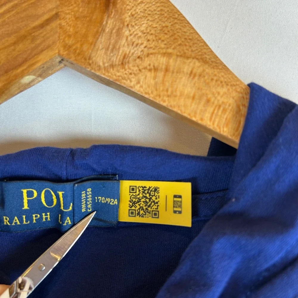 Polo Ralph Lauren Mens Blue Striped‎ Big Pony Graphic Hooded Long Sleeve Tee S